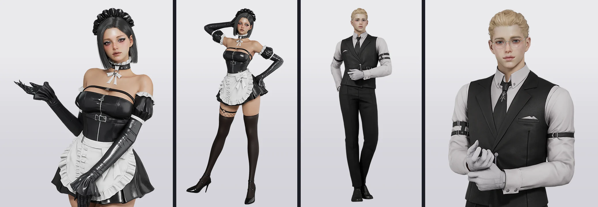 Details des Sets No-Nonsense Maid an weiblichen und männlichen Charakteren in AION 2