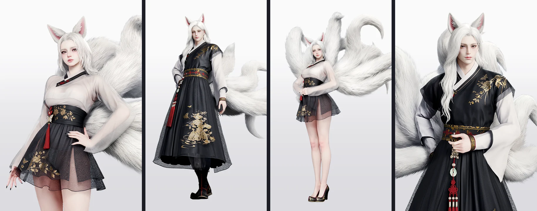 Details des Sets Vulpine Sunshower an weiblichen und männlichen Charakteren in AION 2