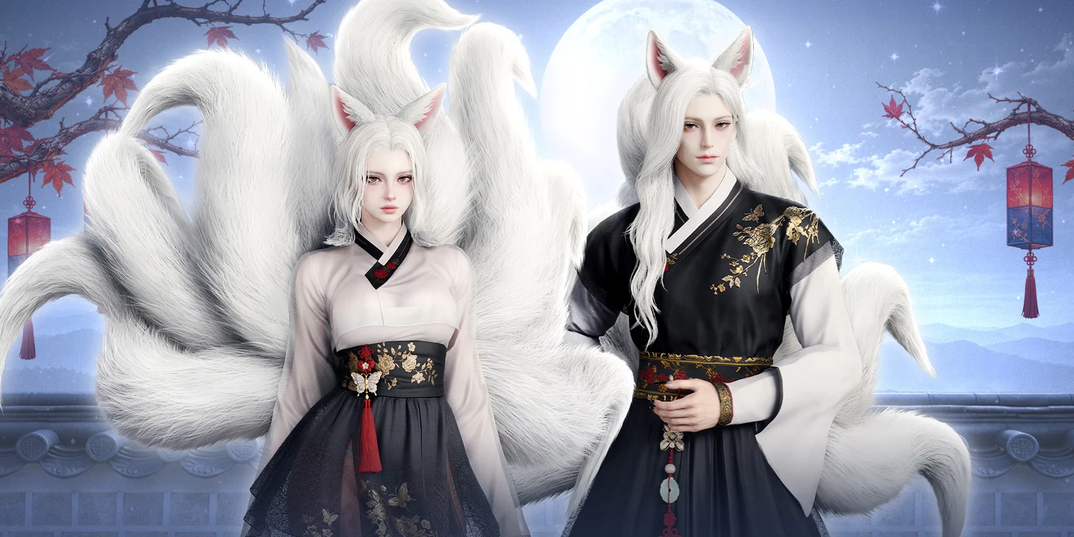 Outfit-Set Vulpine Sunshower in AION 2 – Fuchskostüme mit neun Schwänzen