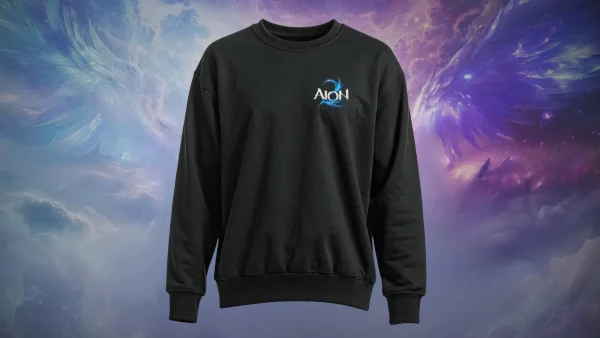 Černá mikina bez kapuce AION 2 – logo AION 2 na hrudi, záda bez potisku