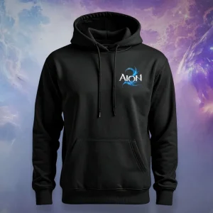 Černá mikina s kapucí AION 2 – logo AION 2 na hrudi, záda bez potisku