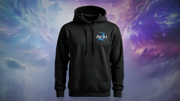 Černá mikina s kapucí AION 2 – logo AION 2 na hrudi, záda bez potisku