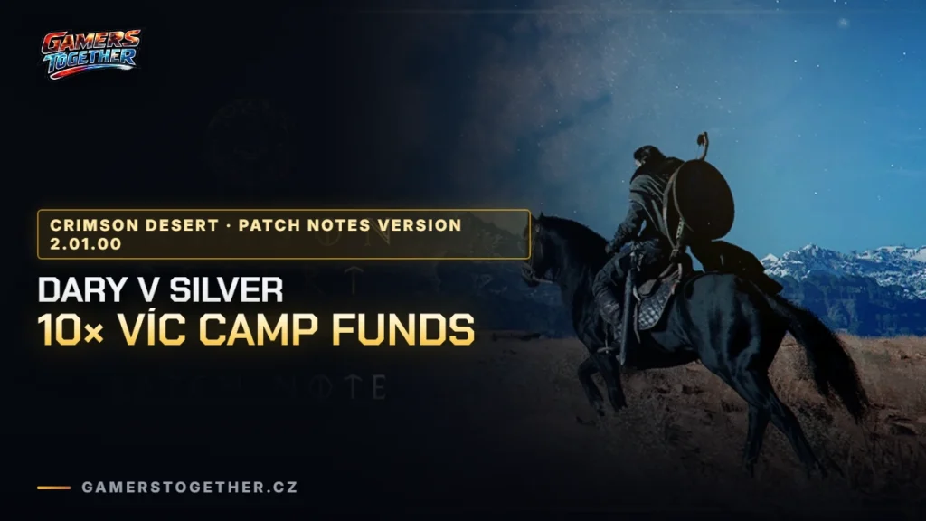 Crimson Desert 2.01.00: 10× víc Camp Funds za Silver a opravy questů