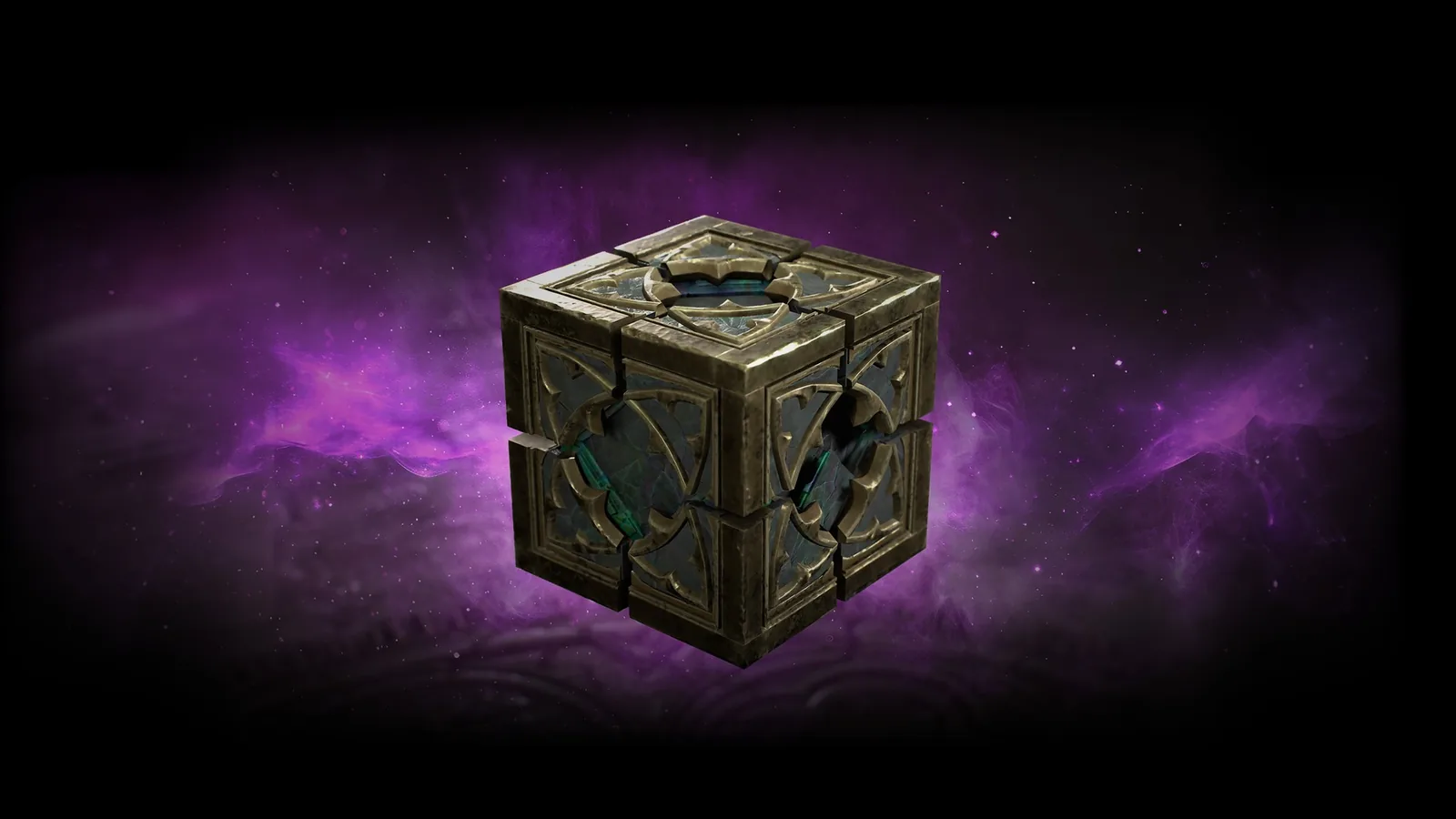 Der Horadric Cube vor violettem Hintergrund, offizielle Grafik zu Lord of Hatred