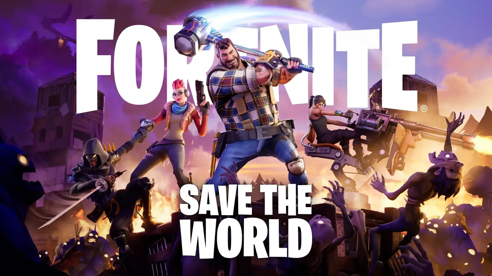 Hrdinové Save the World s kladivem a zbraněmi proti zombíkům