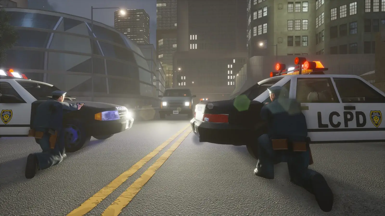 GTA III Definitive Edition: policisté LCPD kryjí se za auty na ulici