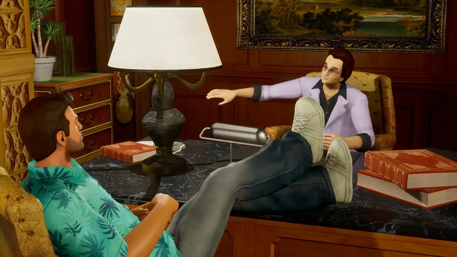 Vice City Definitive Edition: Tommy a Ken Rosenberg v kanceláři