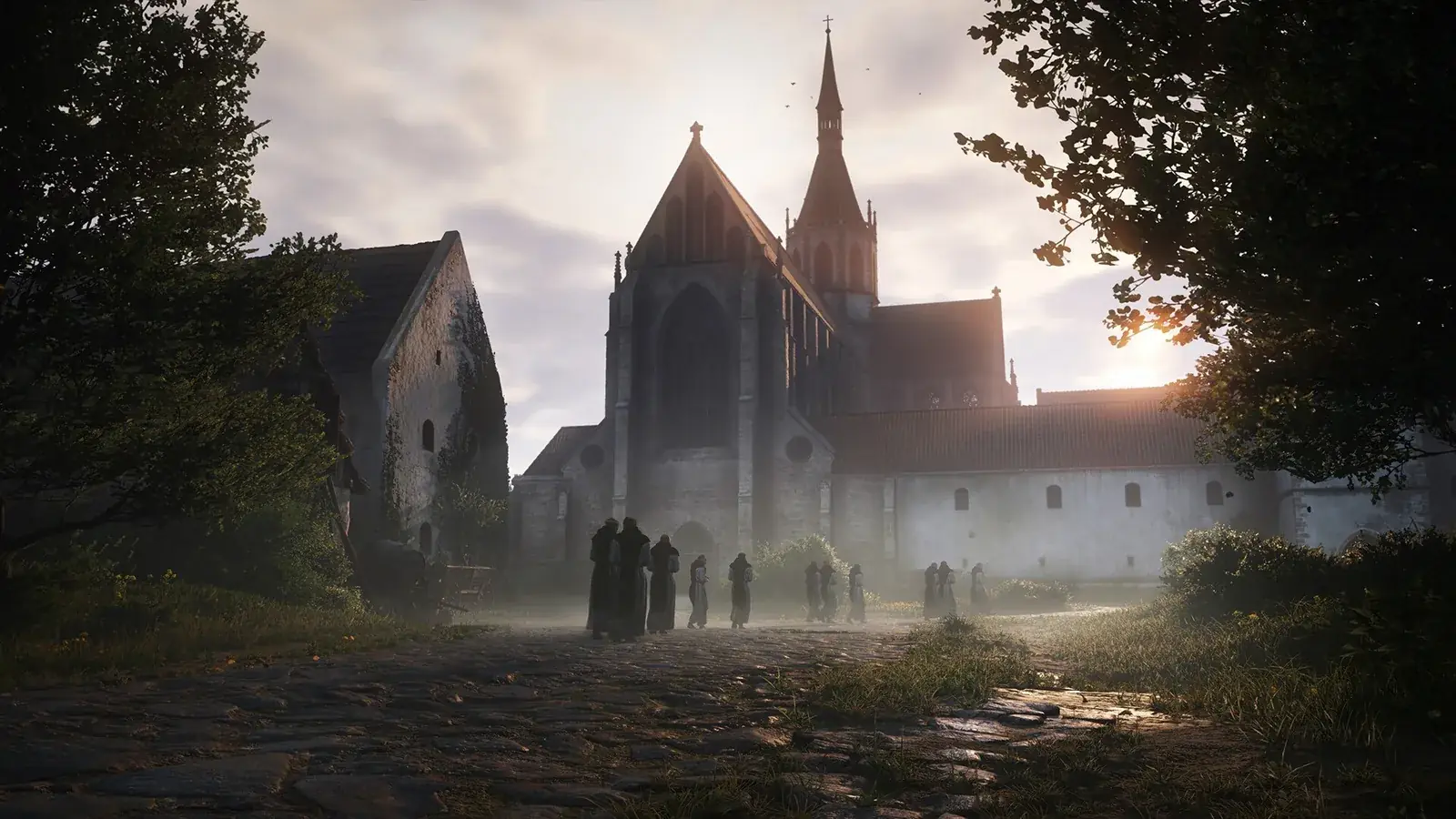 Sedlecký klášter při západu slunce a mniši na cestě, rozšíření Mysteria Ecclesiae