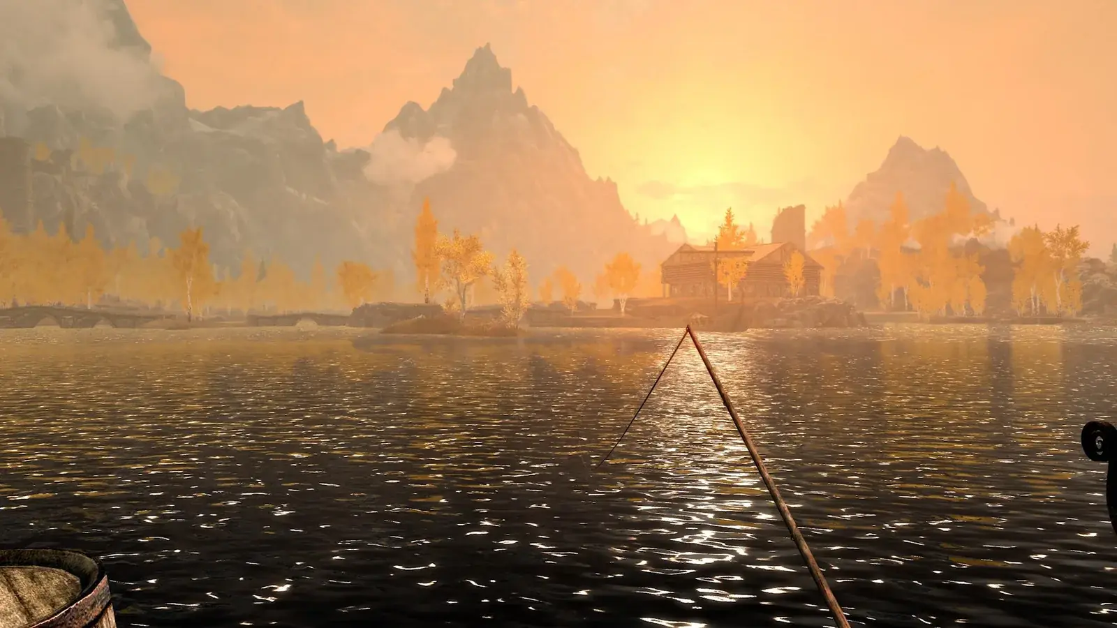 Rybaření na jezeře při západu slunce v Creation Fishing