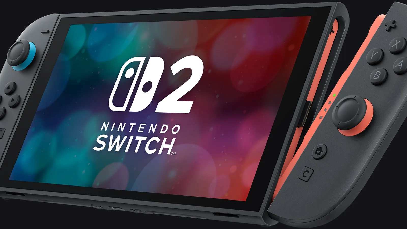Nintendo Switch 2 šikmo s logem Switch 2 na displeji