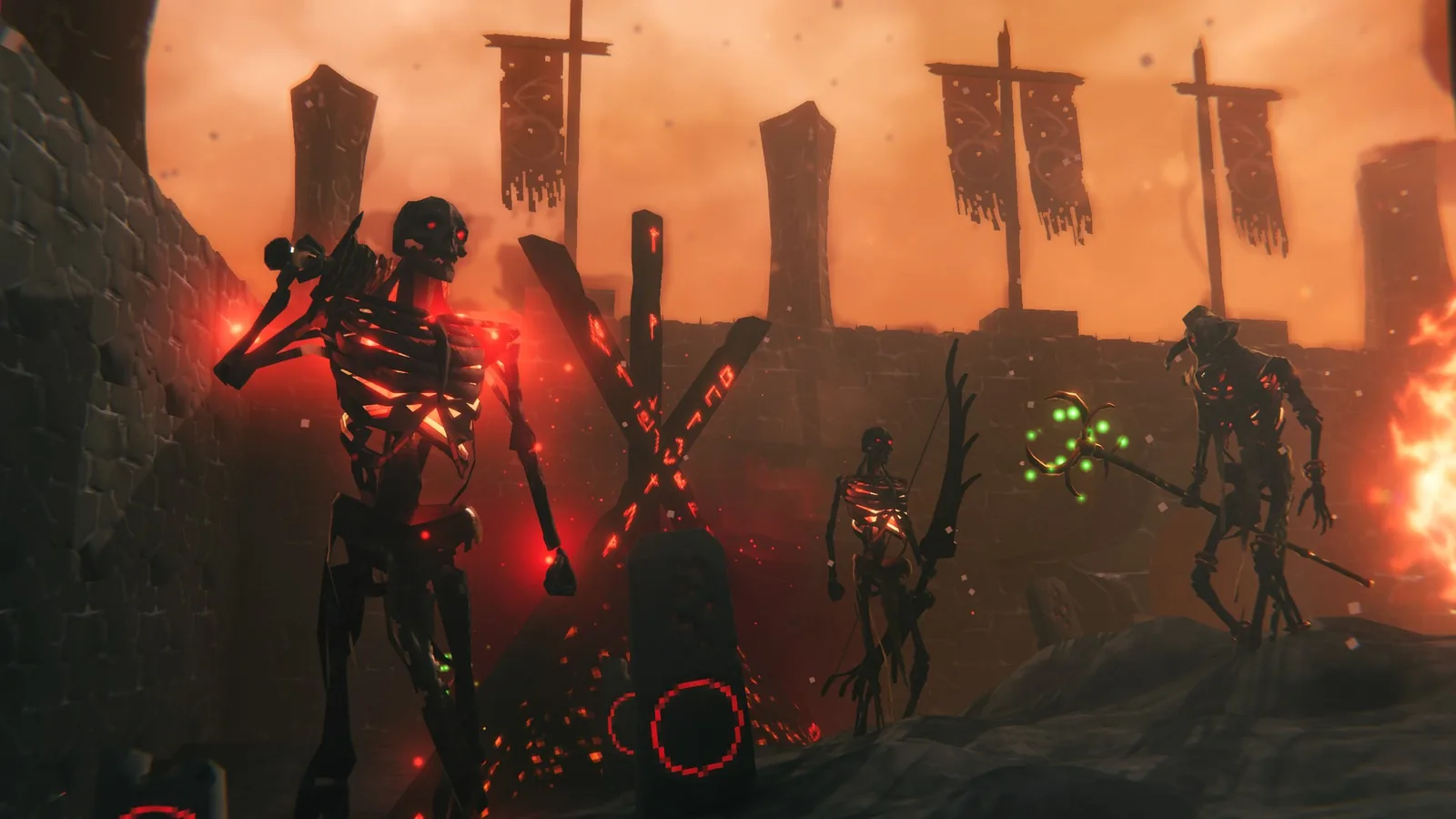 Žhnoucí kostlivci Charred před hradbami pevnosti v Ashlands